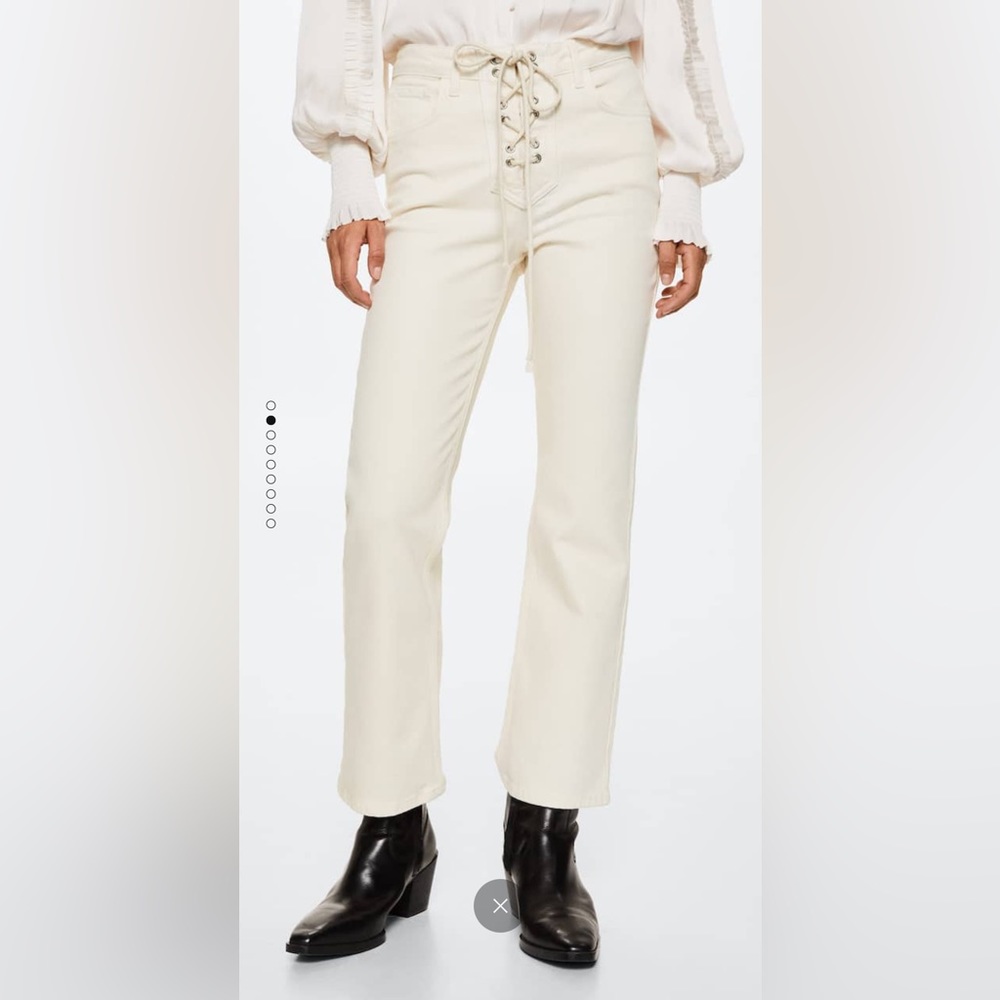 Mango Ecru Straight Jeans with Drawstring